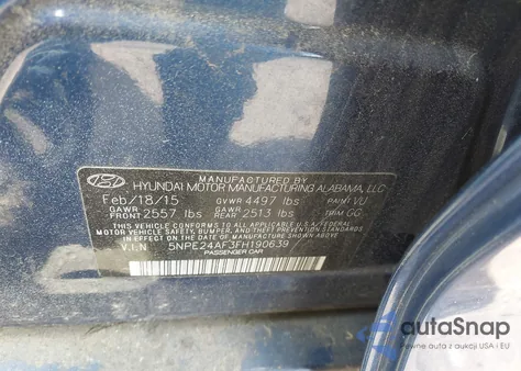 2015 Hyundai Sonata Se z USA, uszkodzony, nr VIN 5NPE24AF3FH190639